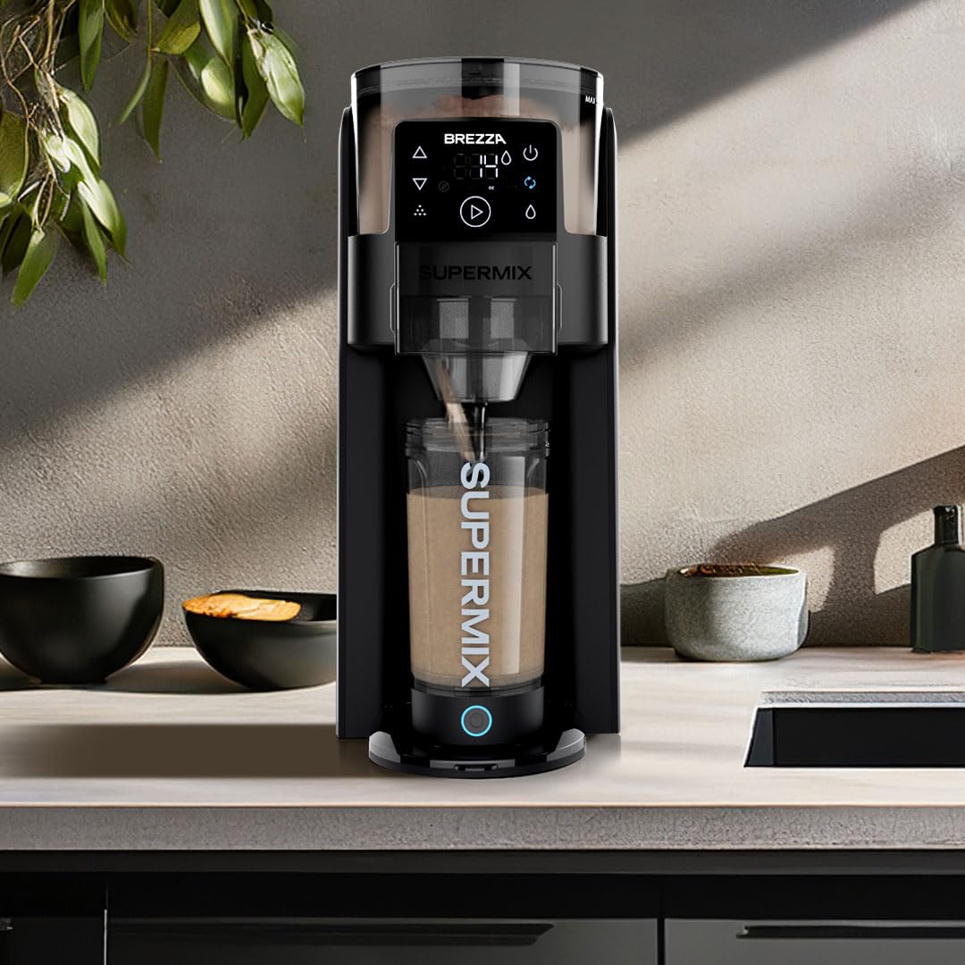 BREZZA Supermix Machine automatique à secouer de protéines – Distributeur de poudre électrique et système de tasse de mélange | Tritan sans BPA de 710 ml | Précision de 95 % | Shakes sans