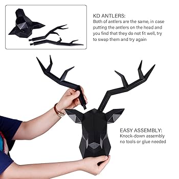 Amazon.co.jp: Keygift 鹿の頭 壁装飾 幾何学的 黒鹿の角 壁彫刻