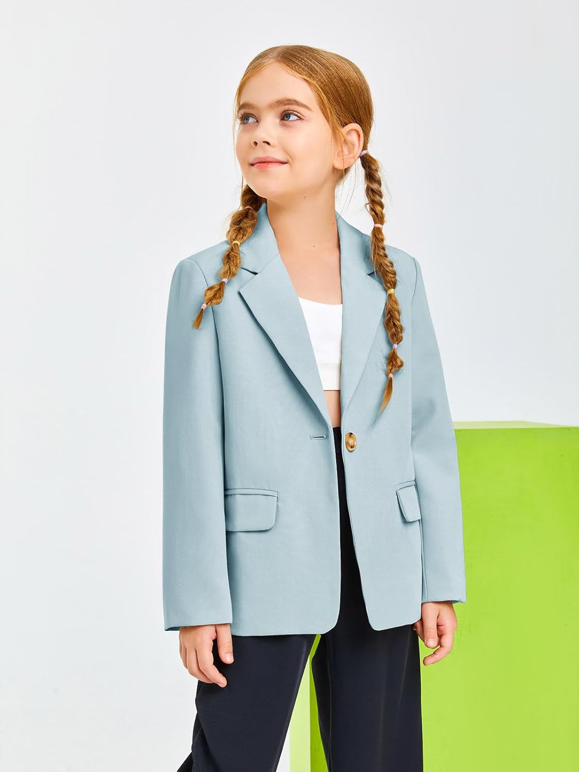 Meikulo Girls Blazers Kids Lapel Long Sleeve Open Front Solid Blazer Jacket with Pockets - Image 4