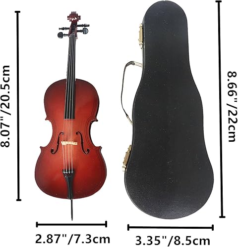 Vista 12 de Violonchelo en miniatura de madera con soporte, arco y estuche, mini instrumento musical, réplica de violonchelo, figuras coleccionables, accesorios