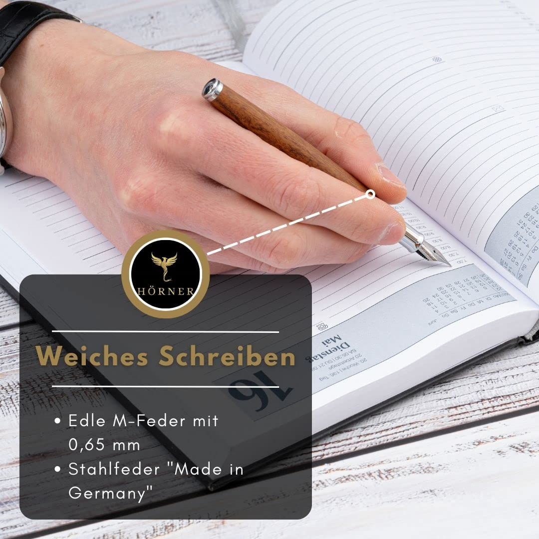 Hörner Legno – Penna stilografica di alta qualità in ebano con convertitore, confezione regalo di alta qualità, design di lusso, con elegante pennino  Made in Germany, penna attraente per uomo e