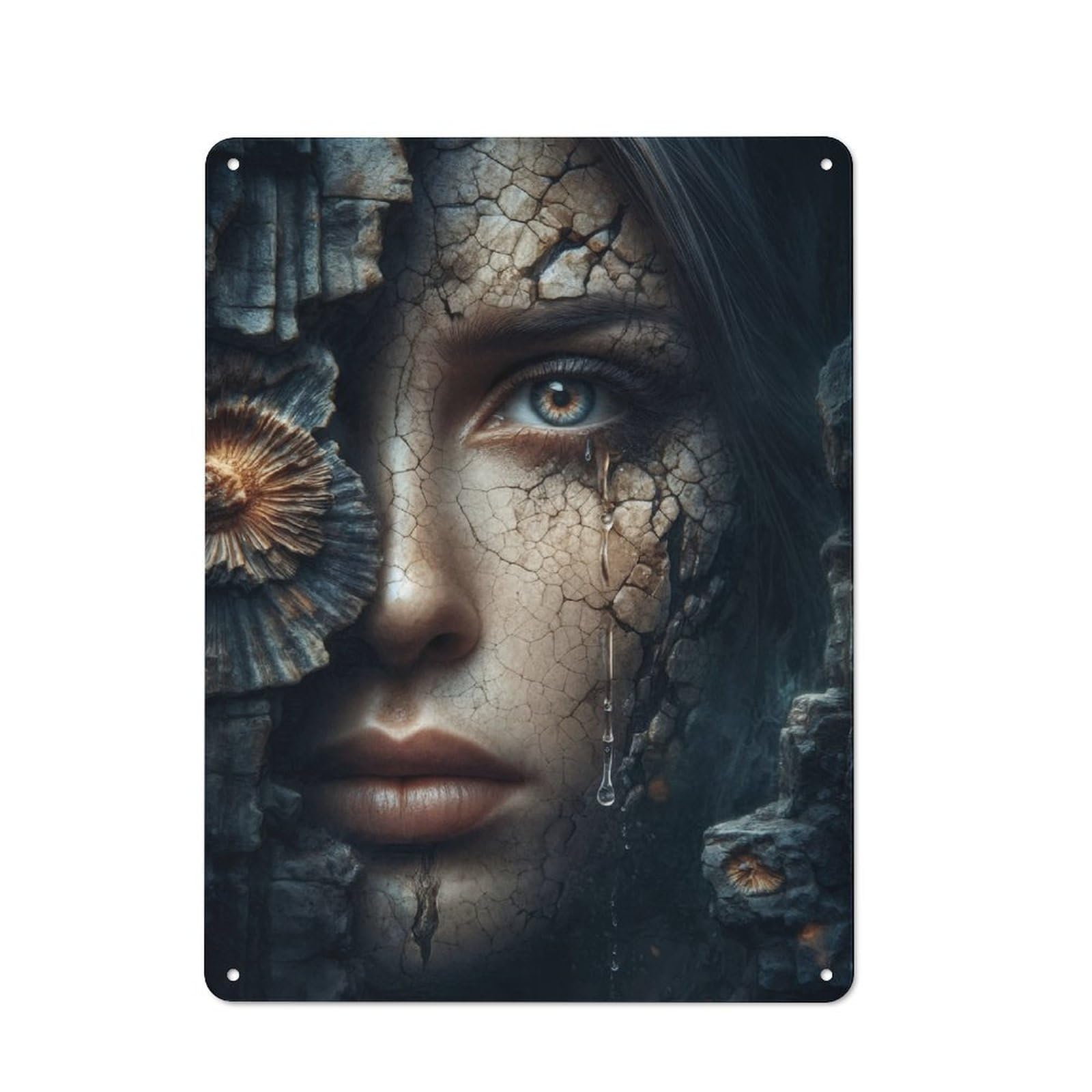 Junmoney Style-2 Cafe Style Decorative Metal Plaque 40X30cm Featuring Cracked Beauty With Tears, Bistro Wall Plaque For Tea Room, Shop Wall Or Breakfast Area