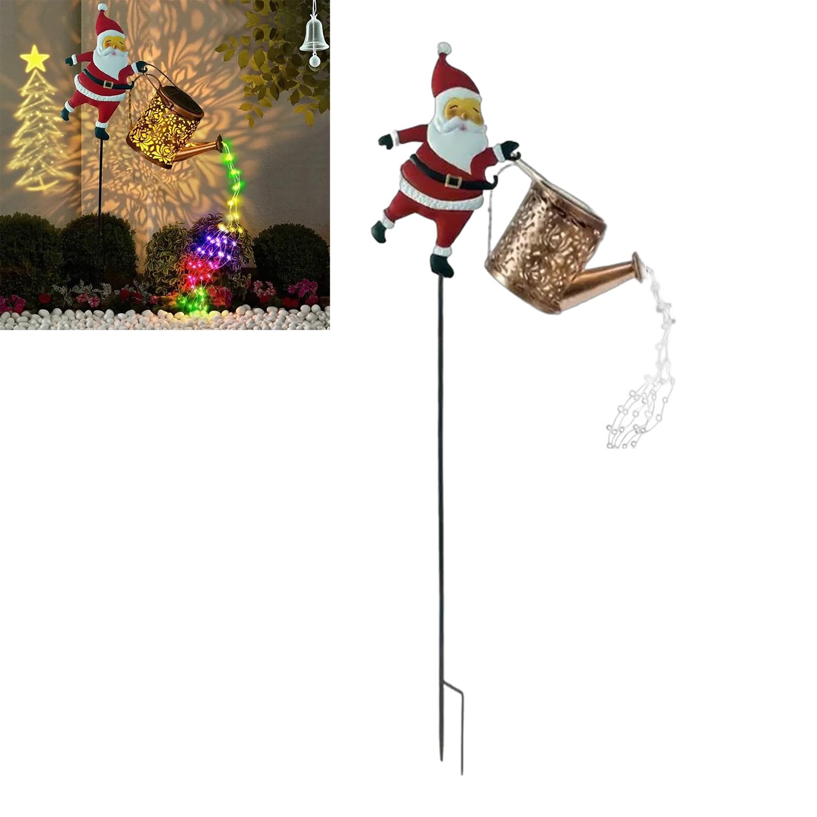 Christmas Santa Solar Kettle Lights Christmas Claus Garden Watering Can with LED String Outdoor Holiday Decor for Patio