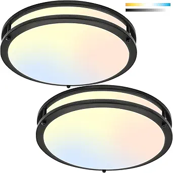 13Inch 36W Ceiling Light Fixtures 2 Packs, 5CCT Flush Mount Ceiling Mount Lights 2700K 3000K 4000K 5000K 6500K, Dimmable Close to Ceiling Lights, LED Ceiling Lights for Bathroom Kitchen Bedroom, Black