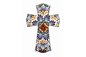 CALUOHO Mexican Ceramic Cross, 5x7 inch Wall Art Plaque