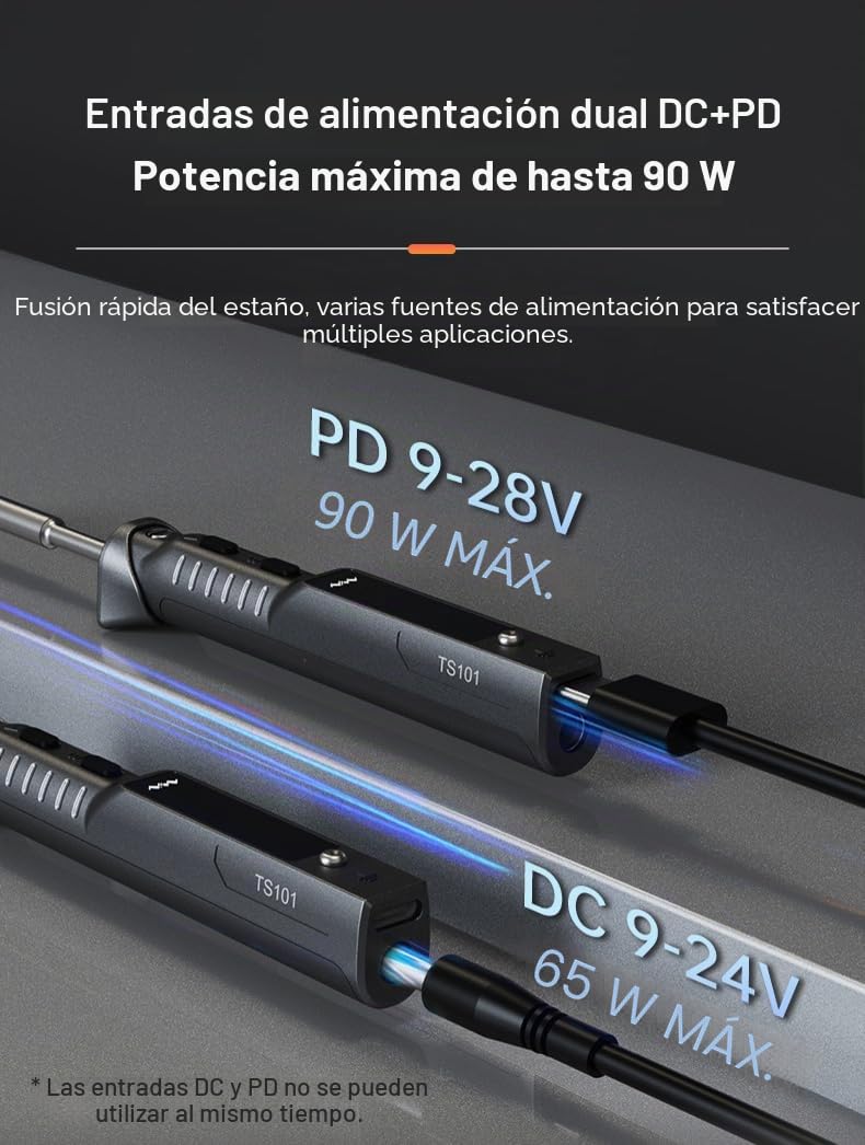 MINIWARE TS101 Soldador BC2 Tips Portátil Digit DC5525 USB-C 90W Temperatura Ajustable 50-400℃ Original Digital OLED Programable
