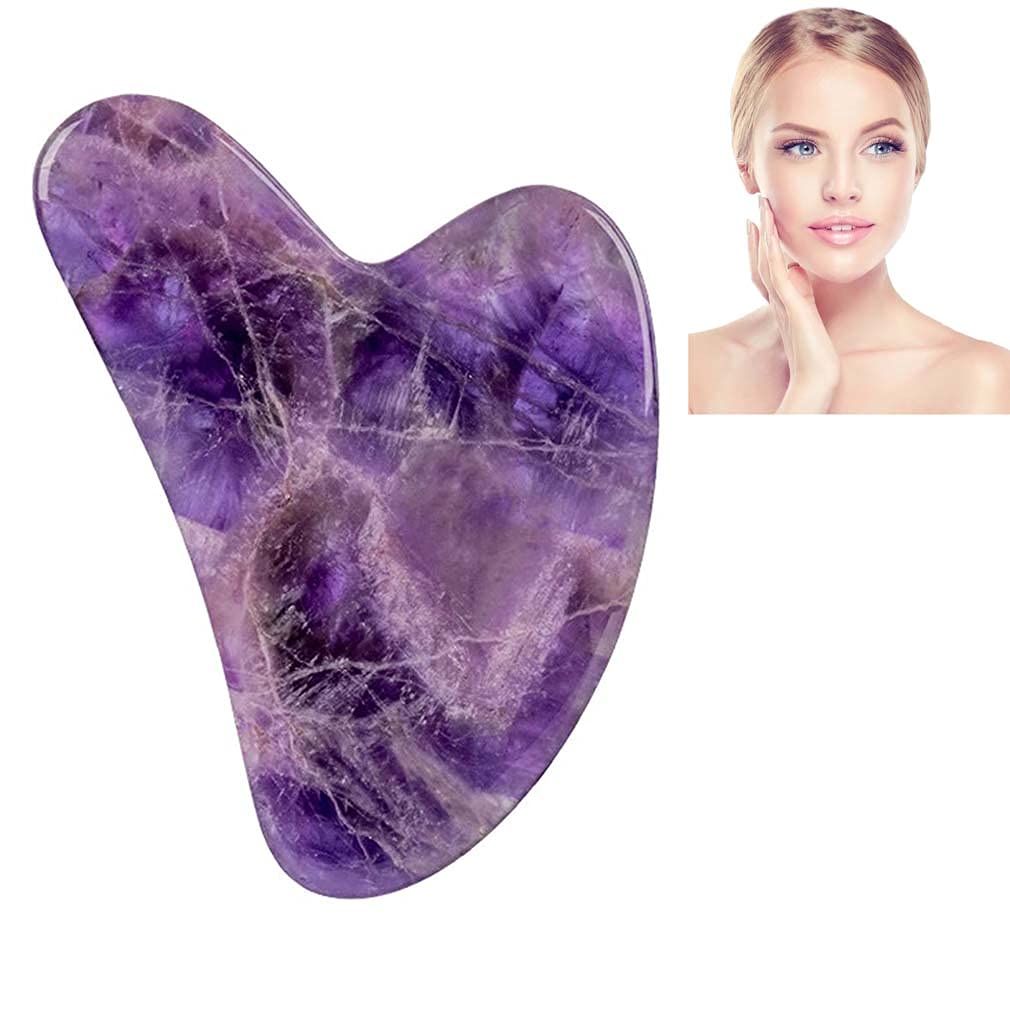 Gua Sha Facial Tools- Natural Jade Amethyst Gua Sha Stone Scraping Board for Physical Therapy and SPA Acupuncture Therapy Used for Face, Eyes, Neck and All Parts of The Body (Purple)