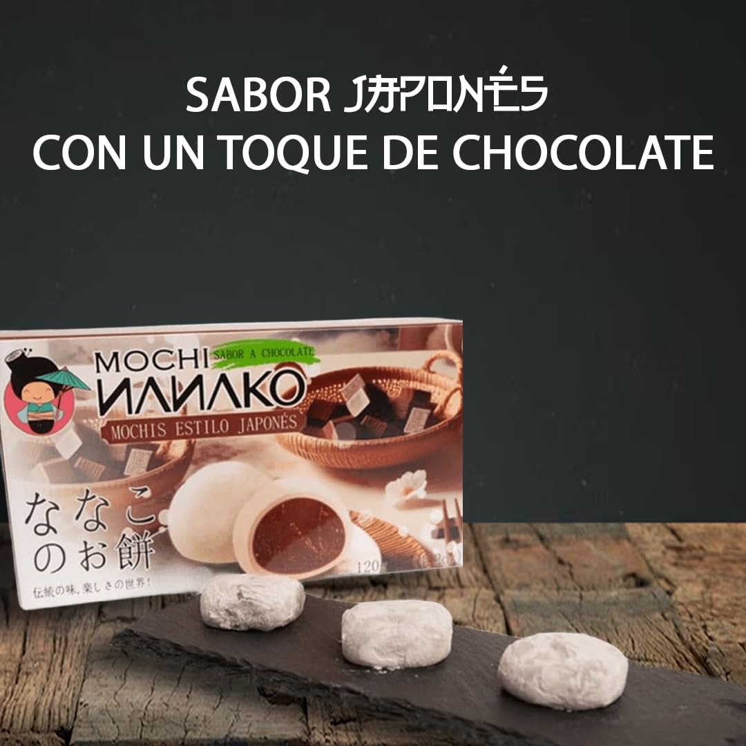JAPON MARKET | Mochi Chocolate Japonés Nanako | 120g | Mochis Negro, Dulces Japoneses | Mochis para Regalar, Golosinas Exóticas | Chuches Japonesas, Textura Suave| Chocolate