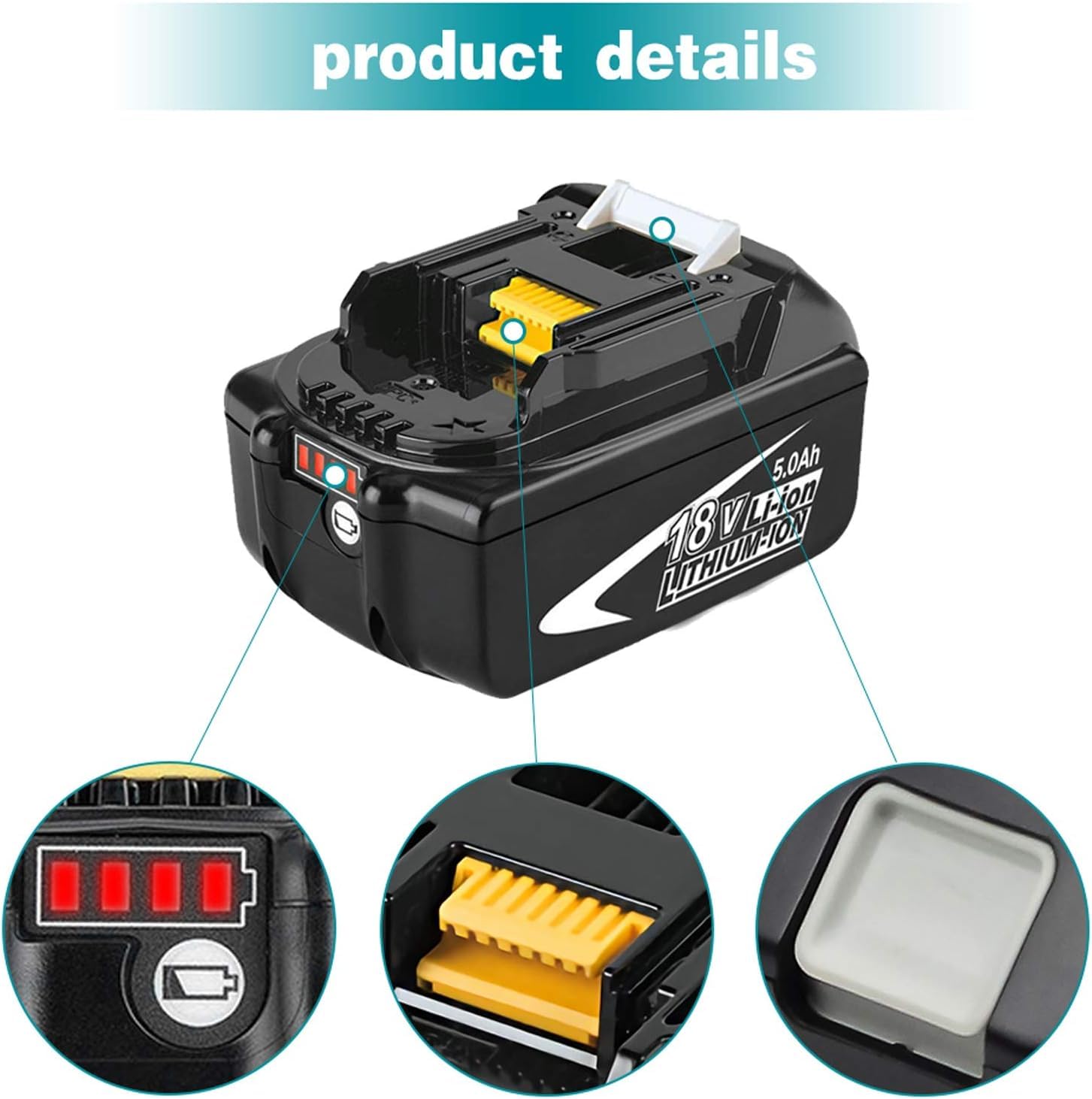 2x Batteries 18V 5.5Ah Li-ion Pour Makita BL1860B BL1840 Etc. - Rechargeable, Avec Indicateur LED - 6