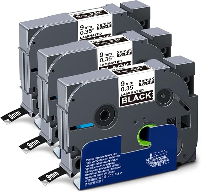 XemaX 3X Label Tape Compatible for Brother Label Printer Tape 9mm TZe-325 White on Black Brother Label Tape 9mm for Brother P-Touch Label Maker PT-E110 H100R H100C H105 H110 E550W 1010 E100 H108 1000