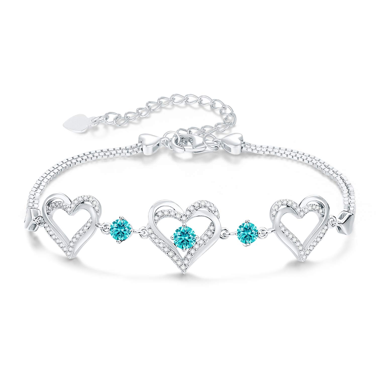 Forever Love Heart December Birthstone Bracelet Jewellery for Women 925 Sterling Silver Charm Bracelet Adjustable Christmas Jewelry Gifts Wedding Anniversary Birthday Gifts for Her Girls Wife