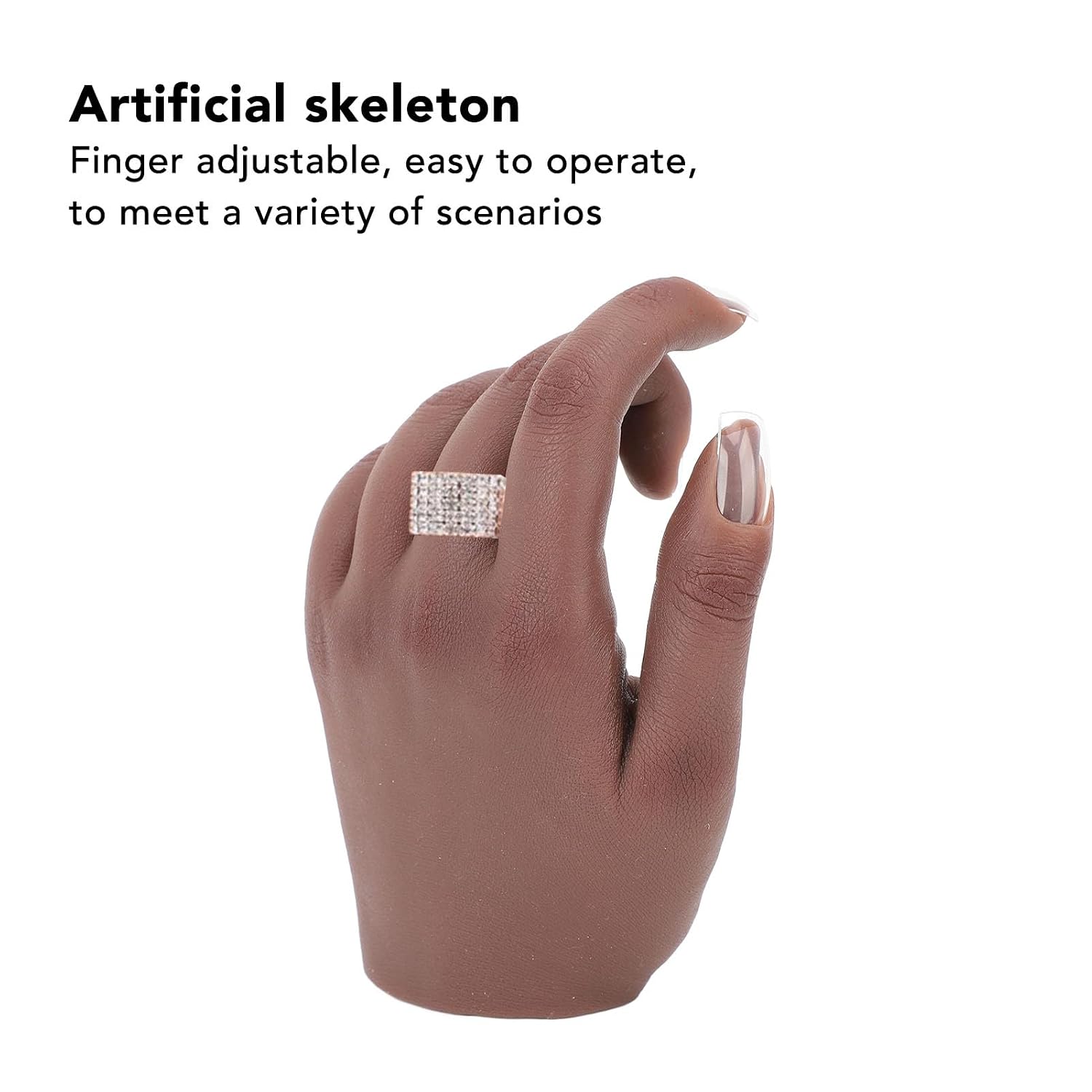 Manicure Practice Fake Hand, Silicone Nail Training Hand Model with Bendable Joints, Lifelike Nail Groove for Manicure Acupuncture Practice and Ring Display (Left Hand)