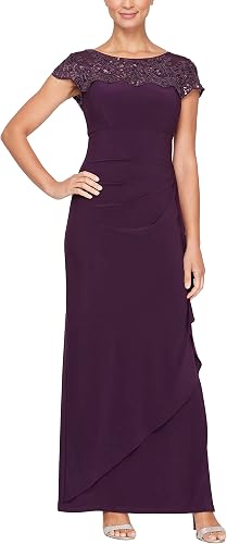 Alex Evenings Women's Long Column Dress with Sweetheart Neck (Petite and Regular