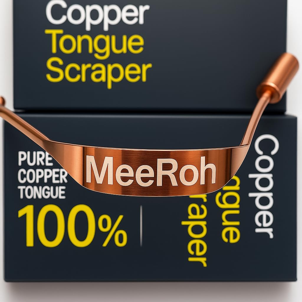 MeeRoh Pure Copper Tongue Scraper (2 Pack) | Ayurvedic U-Shaped Metal Tongue Cleaner & Scrubber for Bad Breath | Professional Oral Hygiene Tool for Adults & Kids | 100% PURE COPPER CONSTRUCTION PROFESSIONAL ERGONOMIC U-SHAPE FRESH BREATH & BETTER TASTE