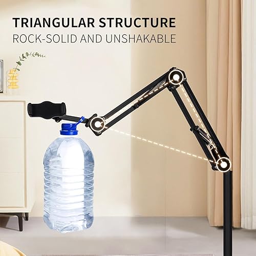 Miniatura 3 de Soporte de suelo para tableta, soporte elevado para teléfono con altura de ángulo ajustable de 360 grados, soporte de suelo universal compatible con