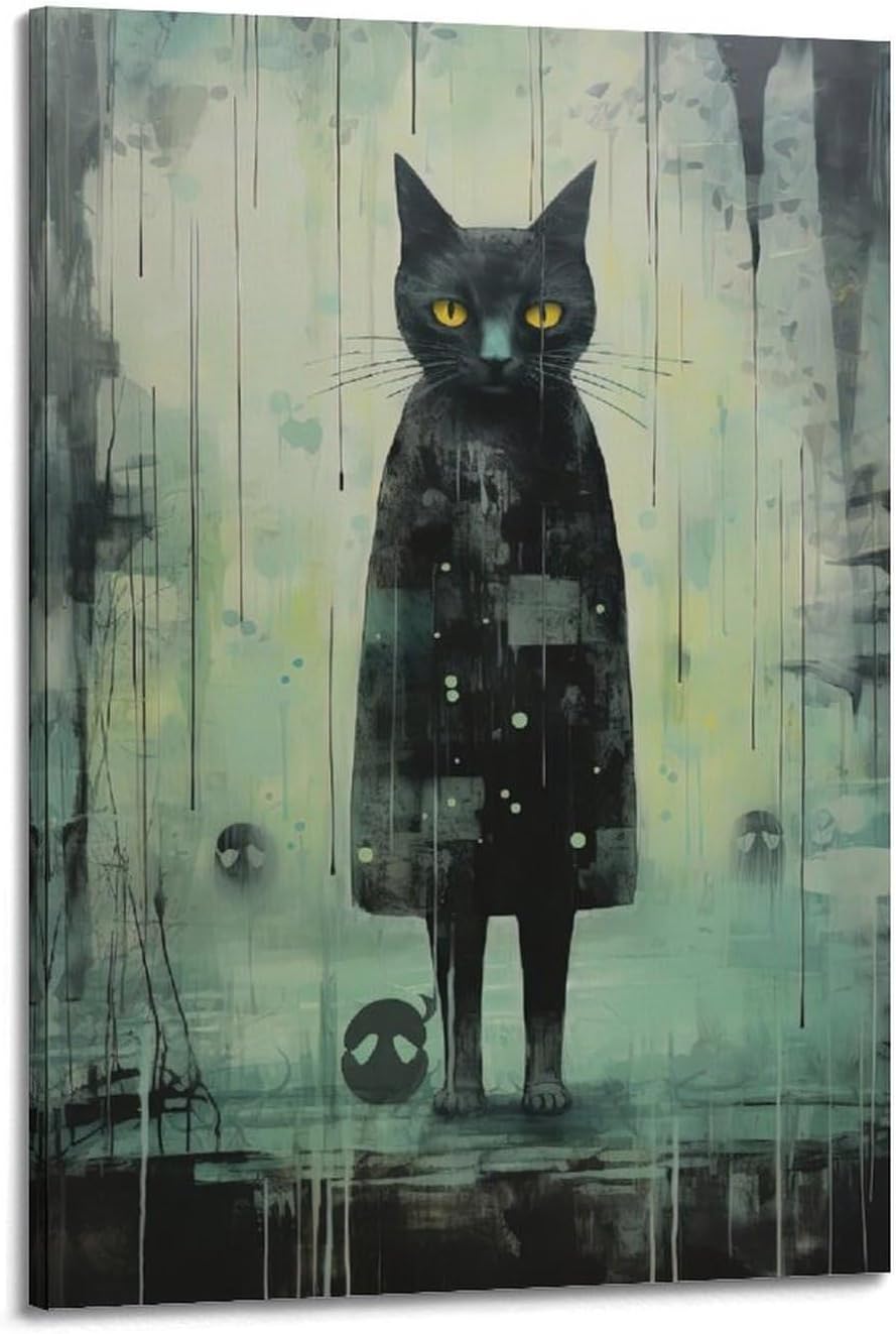 JLTC Comic Art Poster Strange Black Cat Poster Decorative Painting Canvas Wall Posters And Art Picture Print Modern Family Bedroom Decor Posters 24x36inch(60x90cm)