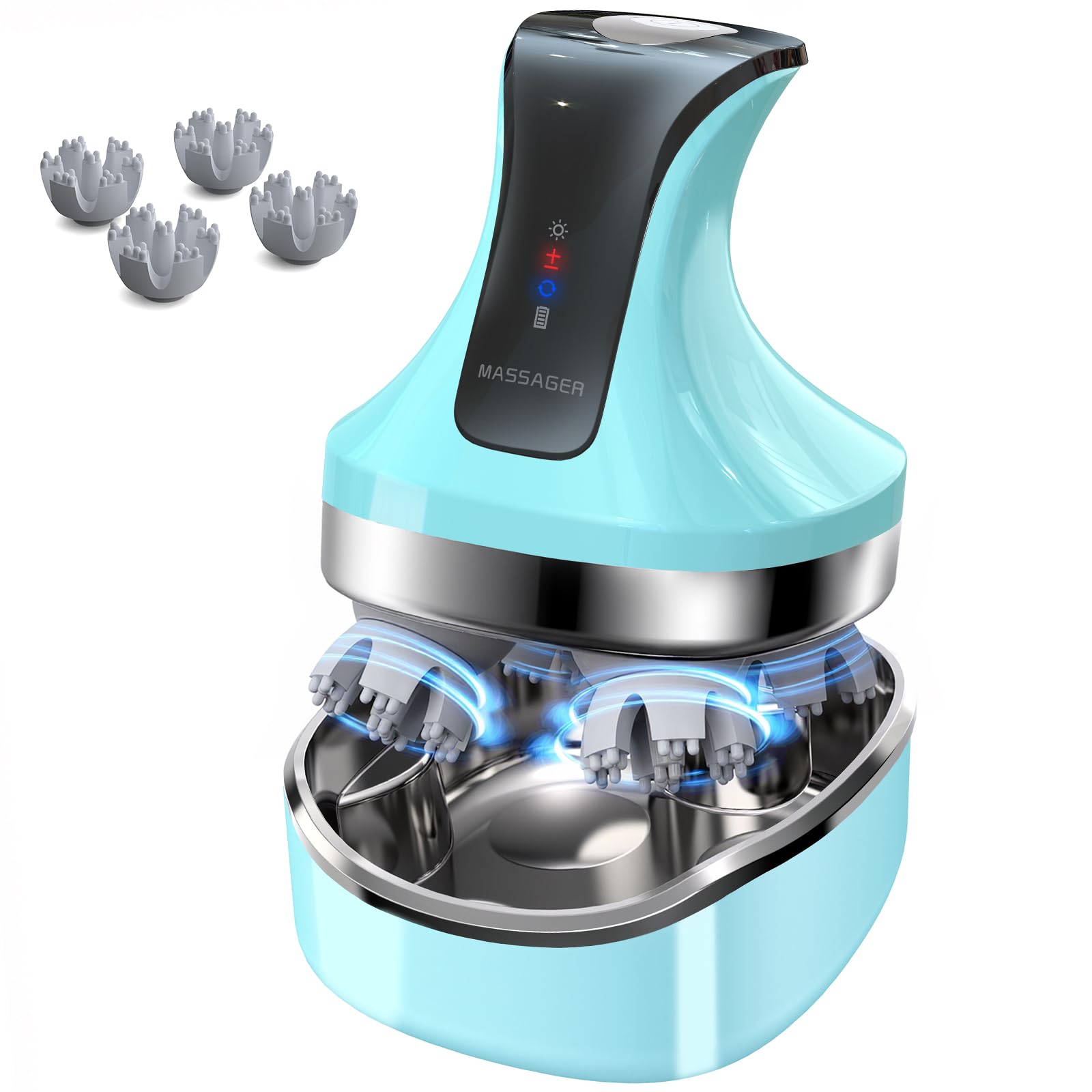 Masajeador de cuero cabelludo eléctrico 4D, masajeador de cuello y hombros con 108 nudos de amasado, masajeador corporal inalámbrico para piernas y espalda, IPX7 resistente al agua, 4 modos