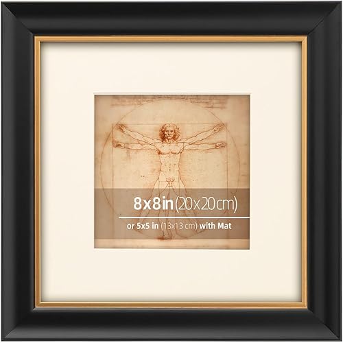Marco de fotos vintage de estudio de 2 tonos de 8 x 8 o 5 x 5 pulgadas, color negro dorado, moldeado de madera maciza, ribete dorado