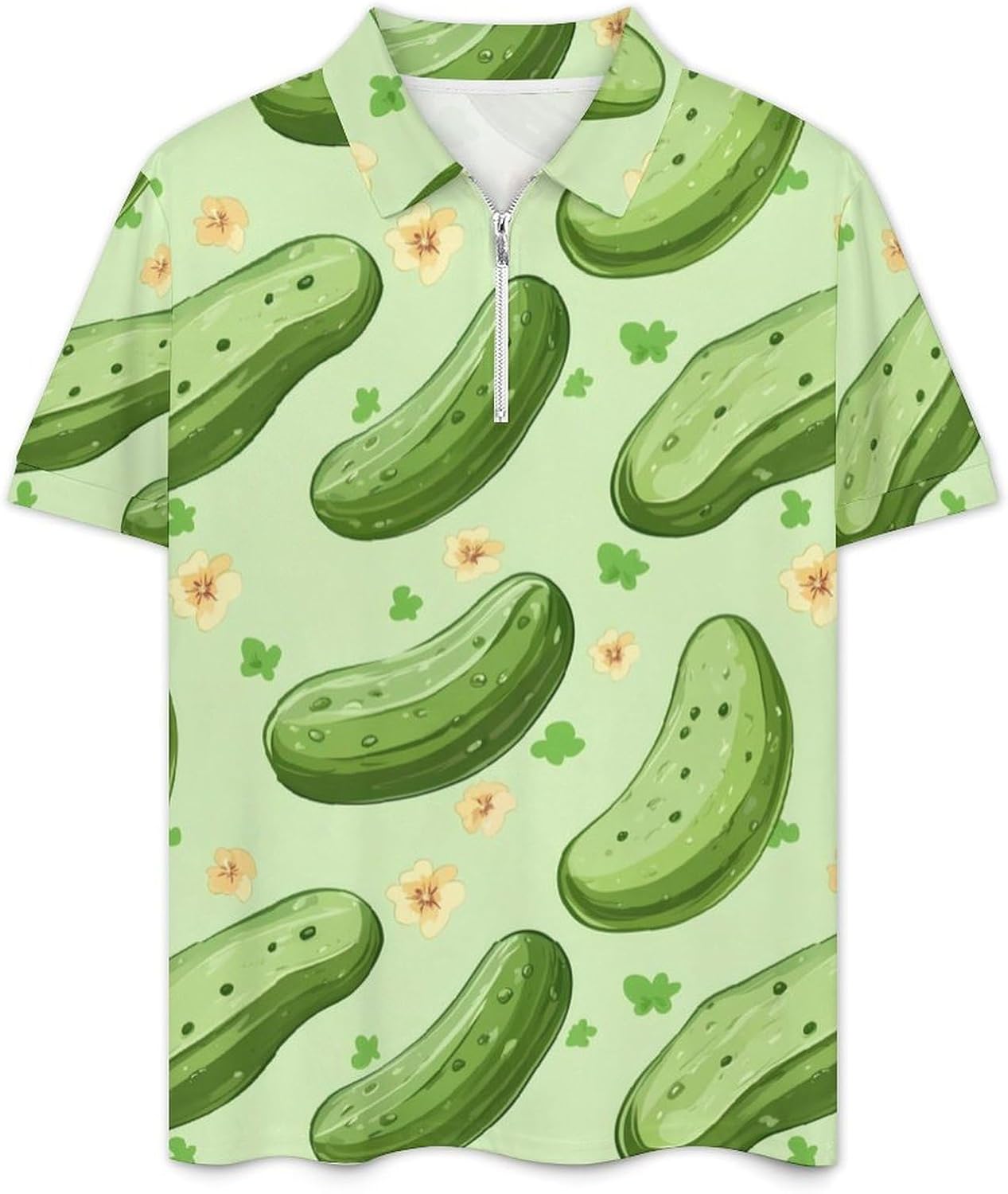 Cucumber Print Mens Polo Shirts Track Suits 2 Piece Short Sleeve Sweatsuit 1/4 Zip Golf Loungewear for Sports