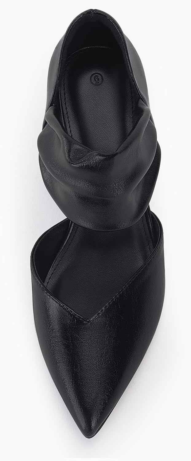 Coutgo Womens Low Kitten Heel Dress Shoes Pointed Toe Slip on Ankle Strap Cutout Elegant Party Wedding Pumps - Image 5