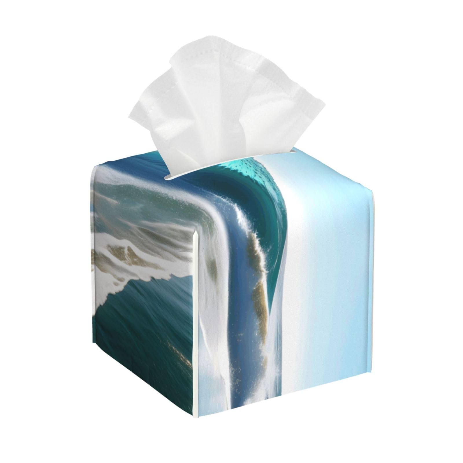 Clear Sky Wave Beach Print Tissue Box Cover Leather Holder Square Facial Paper Organizer Dispenser