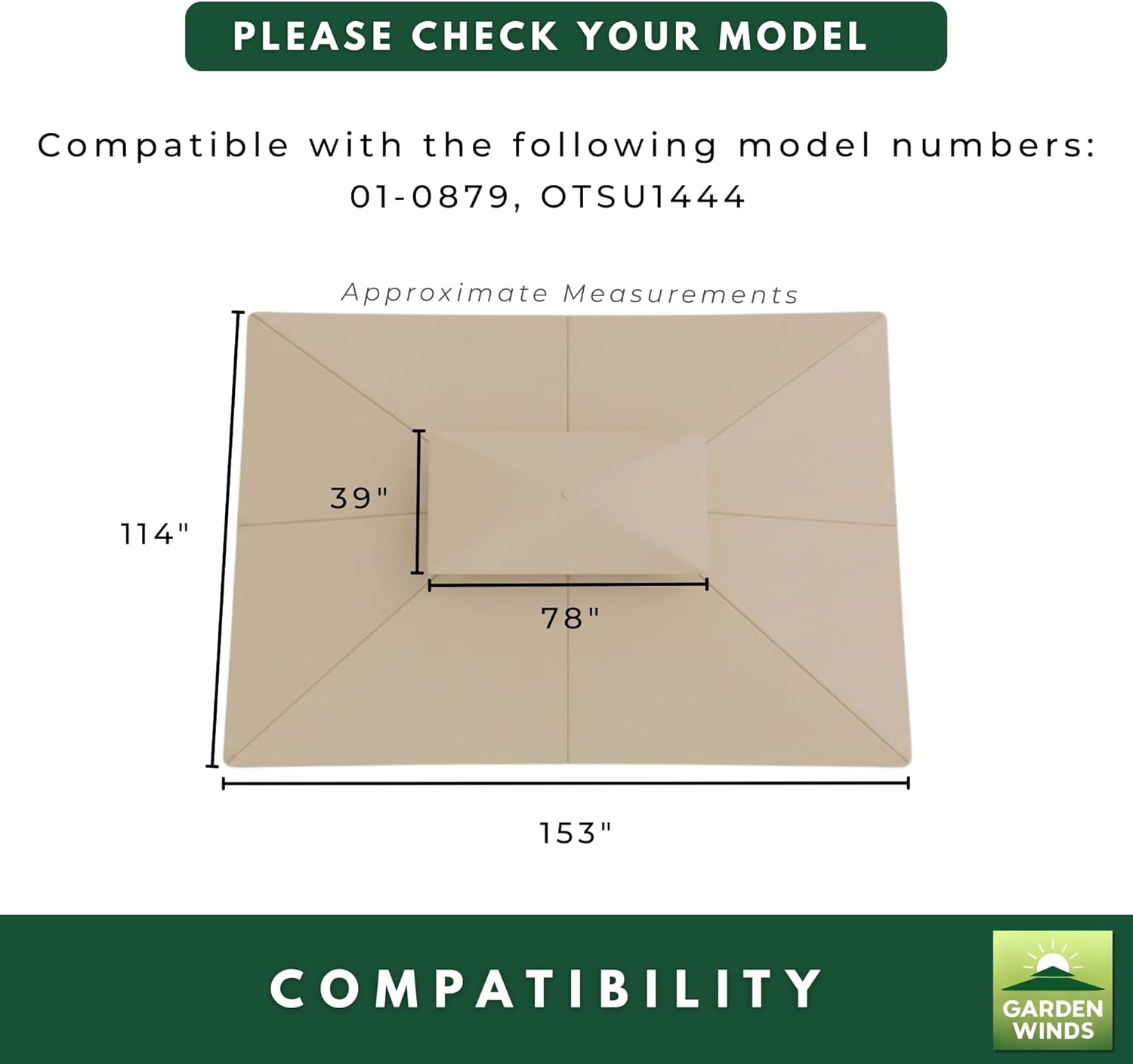 Garden Winds Reinforced Replacement Canopy Compatible with The 01-0879, OTSU1444, 84C-101 Outsunny Classic 10' x 13' Gazebo - Classic Sand, Riplock 350 Fabric