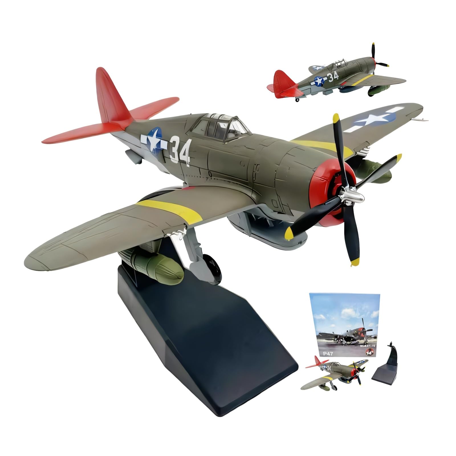 Modello aereo caccia in metallo pressofuso P-47 in scala 1/72, modello preassemblato ad alto dettaglio collezione con espositore decorazione del desktop, regali for gli appassionati