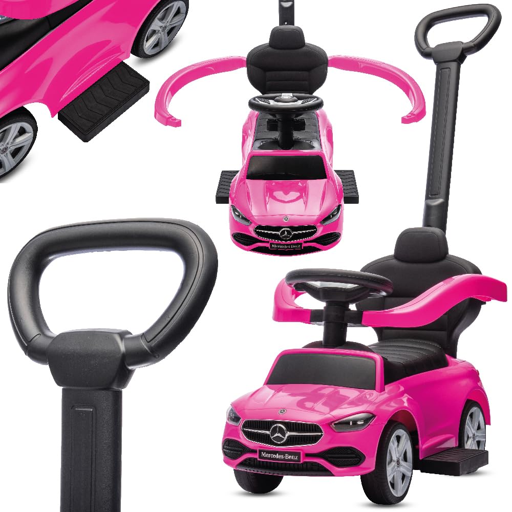sun baby Coche de Empuje Mercedes C-Class, Coche para Niños a Partir de 1 año, Respaldo Alto, Volante con Audio, reposapiés Extensibles, Compartimento portaobjetos (Rosa)