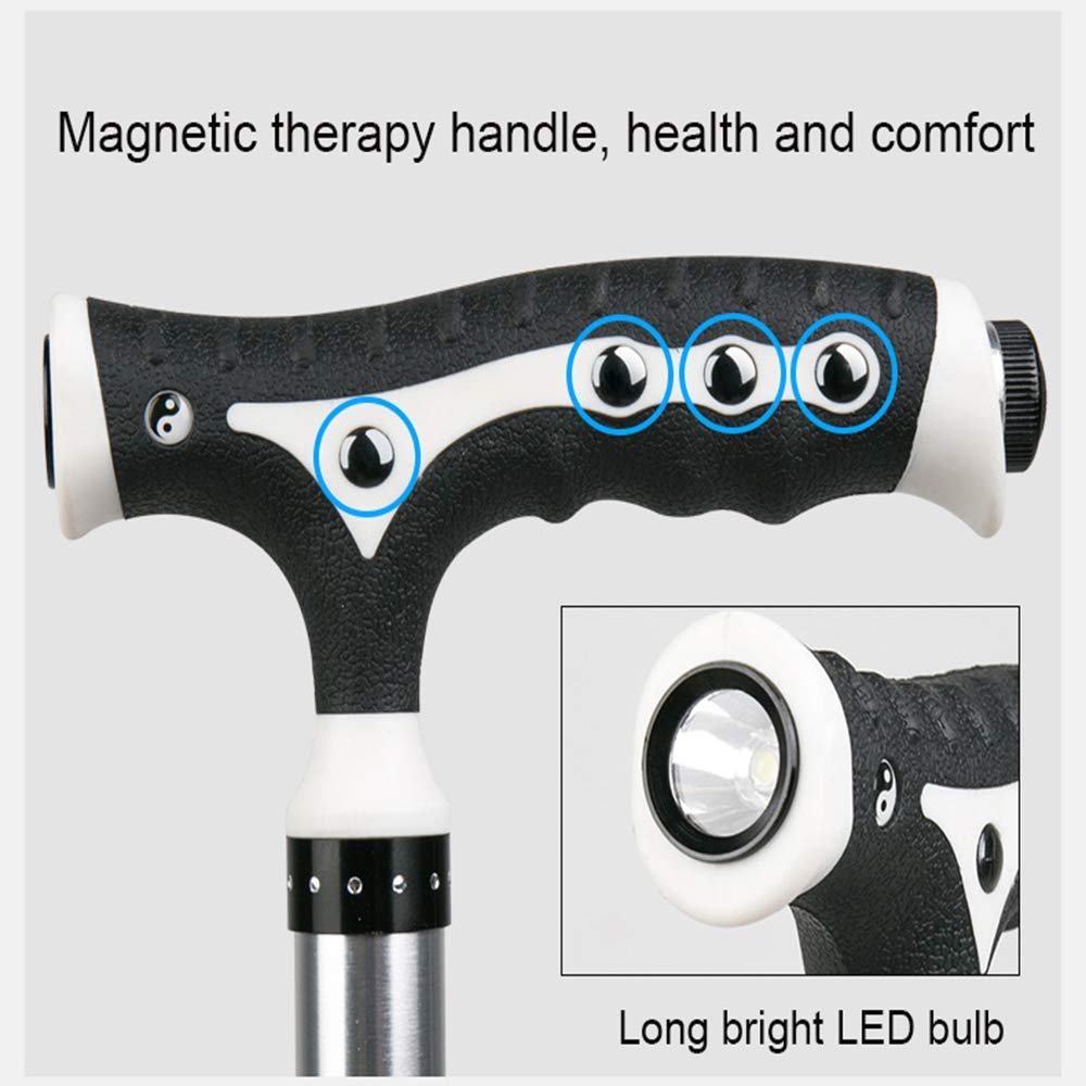 Asiento plegable para bastón con luz LED, altura ajustable para ancianos, silla ligera de bastón para personas mayores con discapacidades, muleta portátil para viajes al aire libre y descanso