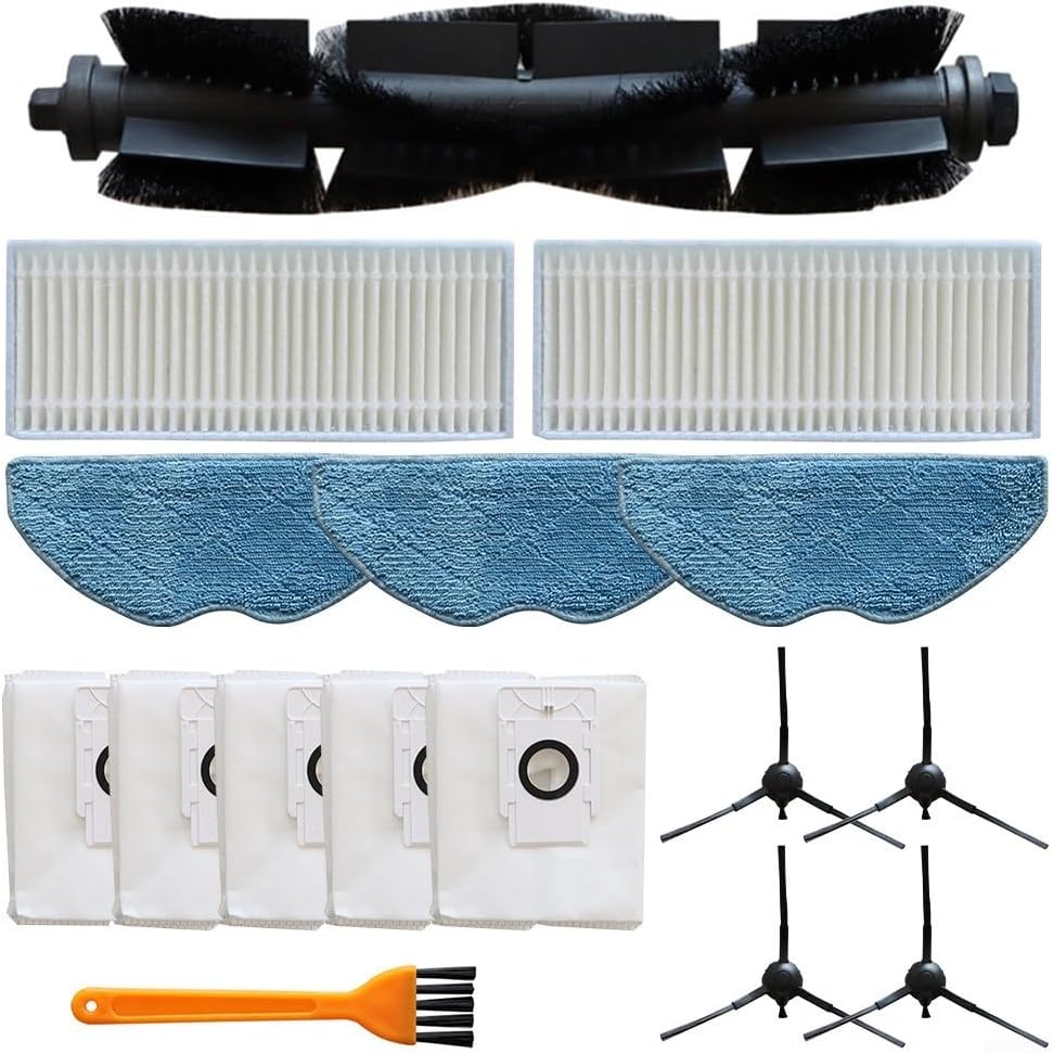 Vacuum Accessories Set Main Brush Side Brushes Filter Mop Cloth Dust Collection Bags for EZVIZ RE4 Plus RE5 Plus(A)