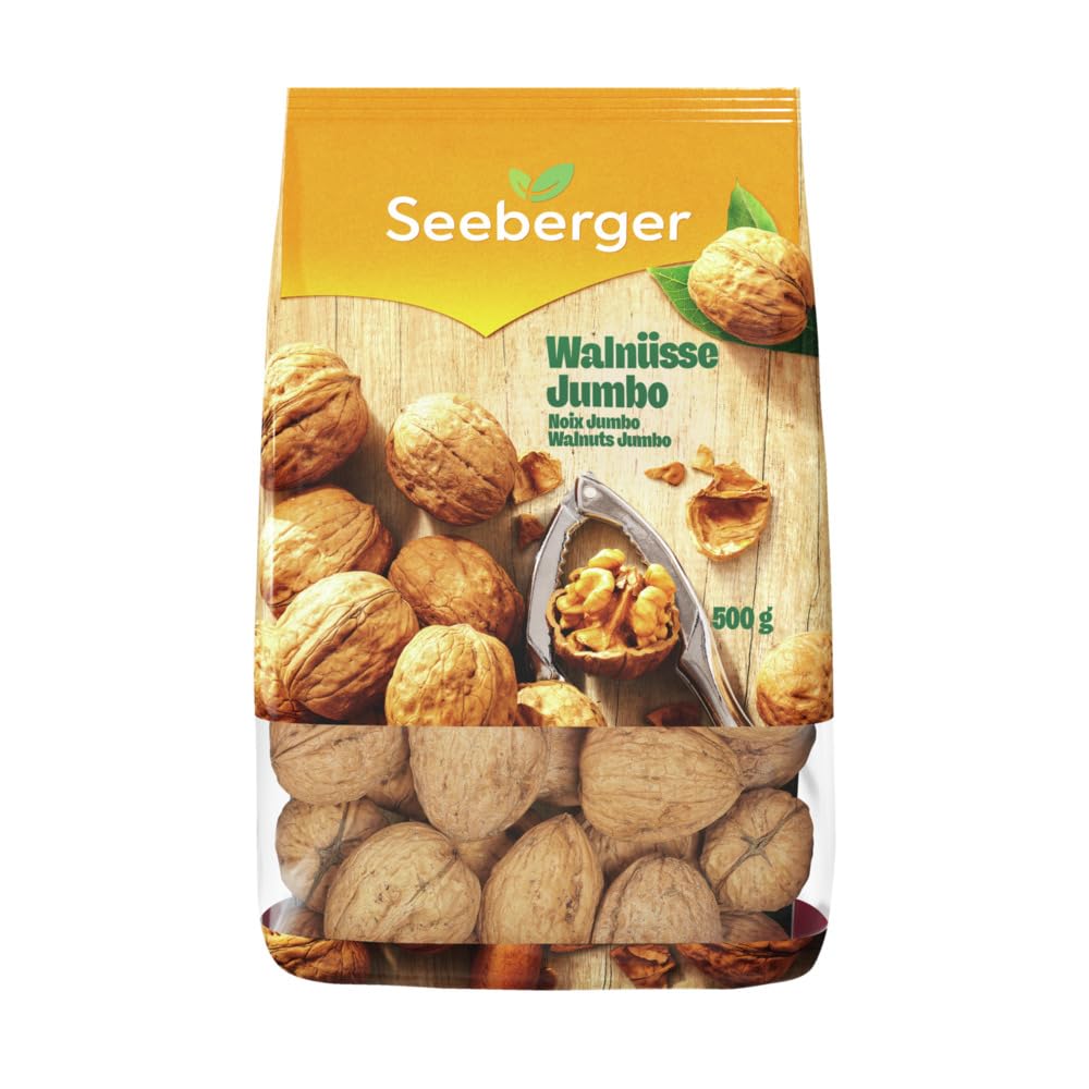 Seeberger Noix Jumbo pack de 10 : noix jumbo extra-grandes en coque – parfaites pour les petites faims – non traitées, brutes, végétaliennes (10 x 500 g)