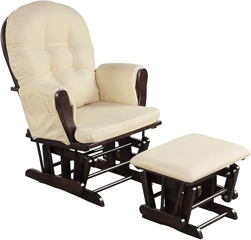Miniatura 11 de Costzon Mecedora Deslizante de Guardería con Otomana, Mecedora Deslizante Tapizada Cómoda con Cojín Acolchado, Bolsillo de Almacenamiento, Base