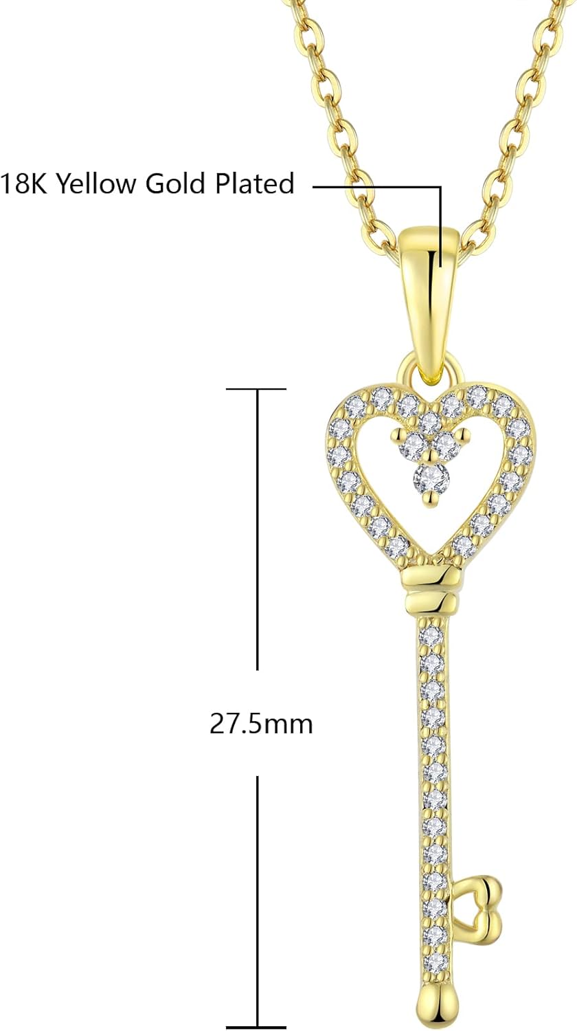 Women Necklace 925 Sterling Silver Heart Key Pendant Necklace with Cubic Zirconia Jewelry - Image 2
