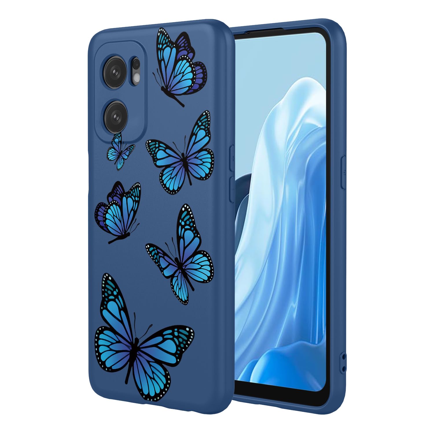 Case for OnePlus Nord N300 Case, OnePlus Nord N20 SE Case Oppo A57/Oppo A77 Case Shockproof Flexible Bumper TPU Soft Case Butterfly Pattern Phone Cover for OnePlus Nord N300 Blue Butterfly