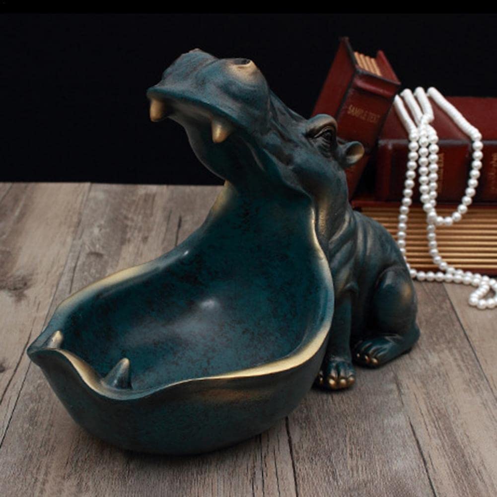 Statua di ippopotamo in resina, divertente, per la casa, come porta caramelle, portachiavi, scultura a bocca grande, decorazione artistica da tavolo B