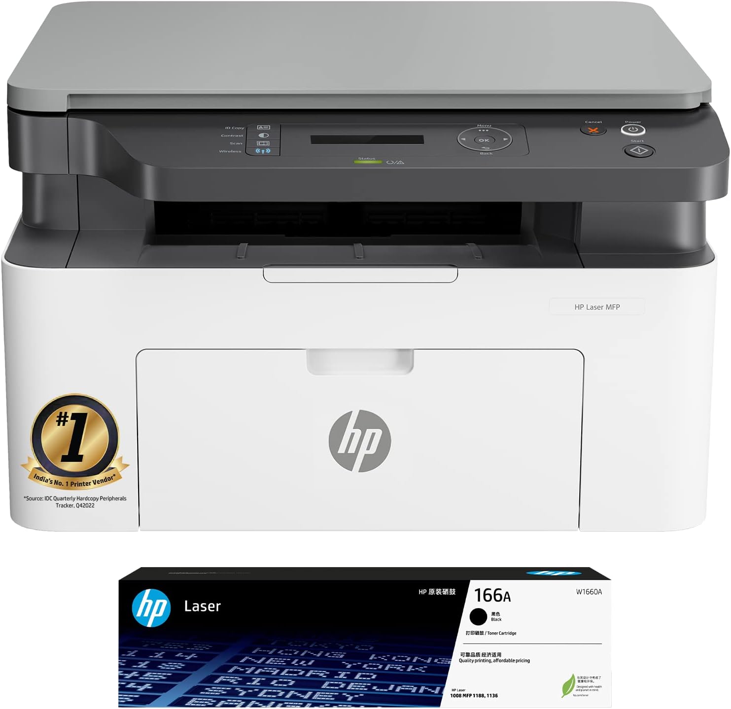 HP Laser MFP 1188w, Wireless, Print, Copy, Scan, Ethernet, Hi-Speed USB 2.0, Up to 21 ppm, 150-sheet Input Tray, 100-sheet Output Tray, 10,000-page Duty Cycle, 1-Year Warranty, Black and White