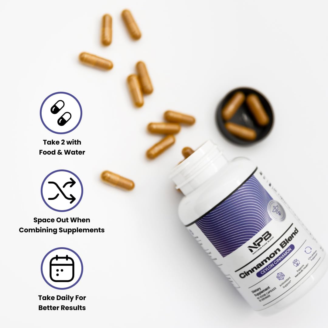 Nature's Pure Blend Ceylon Cinnamon Capsules with Turmeric Curcumin Supplement – Cinnamon Extract for Cell Support – Organic Turmeric Supplement, Herbal Support for Women & Men (2,225mg, 90 Caps)