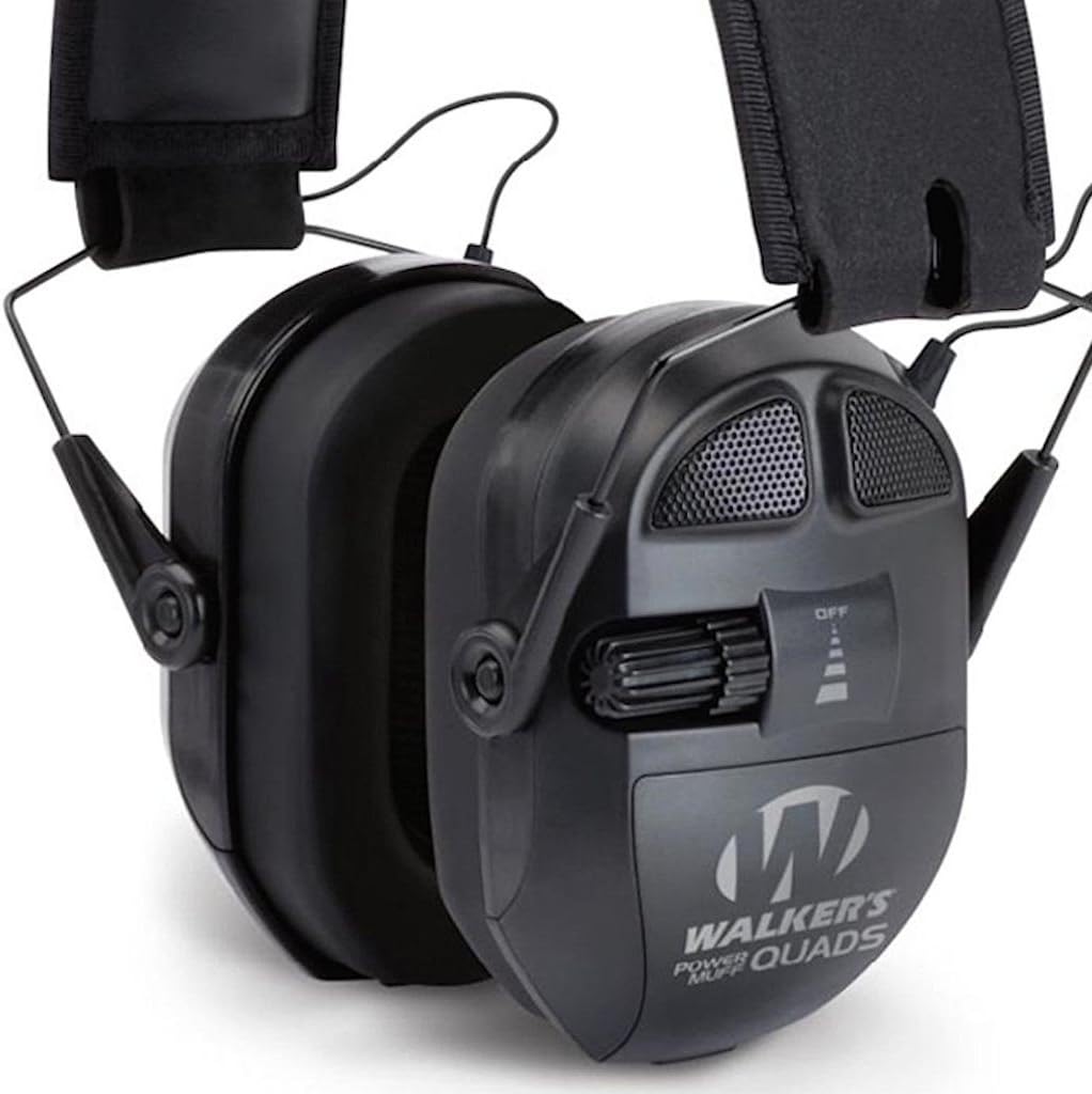 WALKER'S Ultimate Power Muff Quads - Hearing Protection Noise Reduction 26dB NRR Hunting Gun Range Shooting Electronic Earmuffs with AFT, 2 AAA Batteries Included