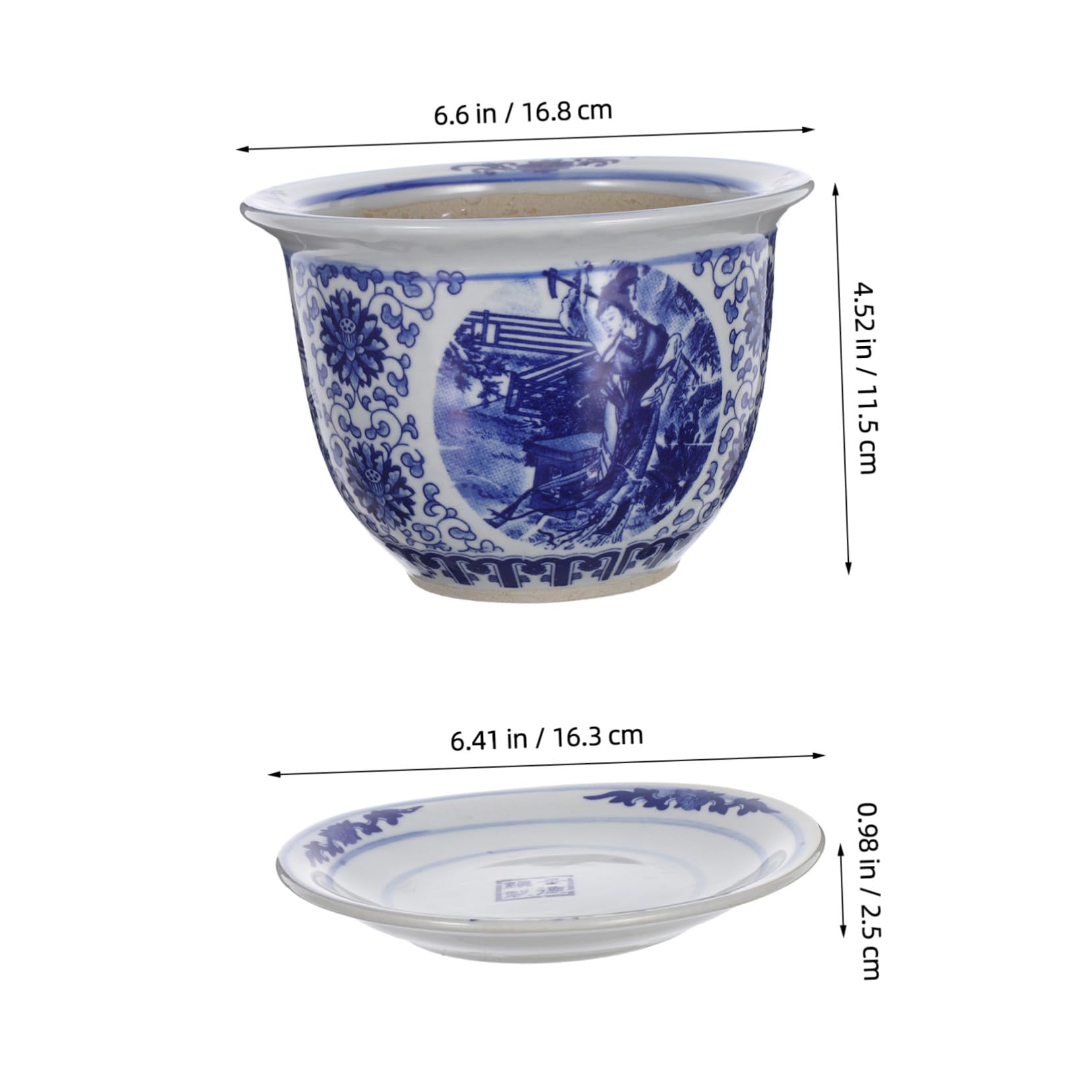 BESTonZON Ceramiczny Doniczka z Podstawką Chiński Niebiesko Biały Kwiatowy Wzór Dekoracyjny Doniczka Do Roślin Domowych Sukulentów i Bonsai Łatwy Utrzymaniu Design
