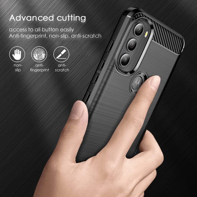 Image of NPRC Hybrid Ultra Slim Protective Case TPU Non-Slip Carbon Fiber Texture Shockproof Case Cover for Moto G71 - Black