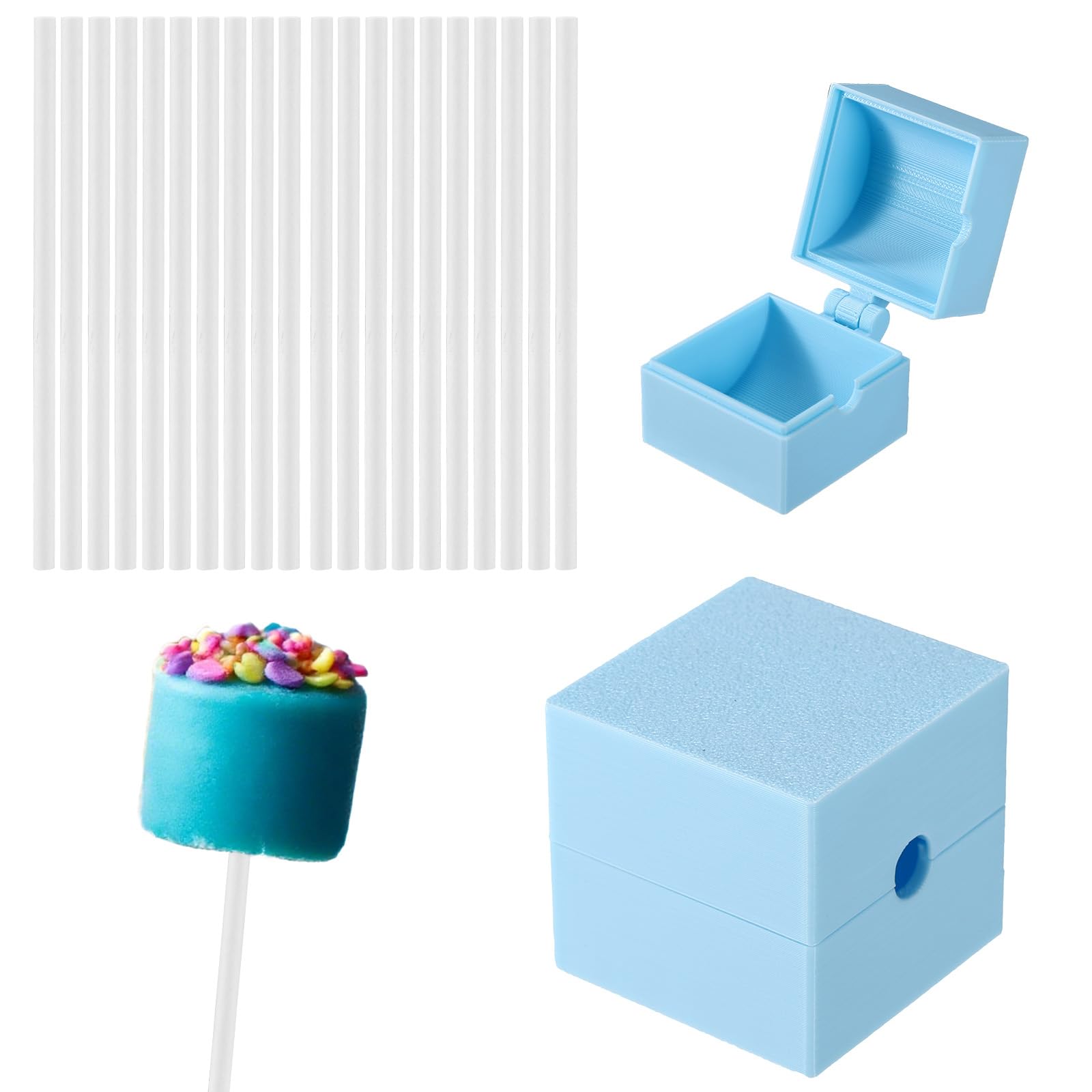 Lyreh Cake Pop Mold with 20 Sticks, Plastic Blue 3D Cake Pop Maker for Weddings Birthdays Cupcake Desserts Ice Cream Candy Chocolate Molds for Home Baking (Square Shape)