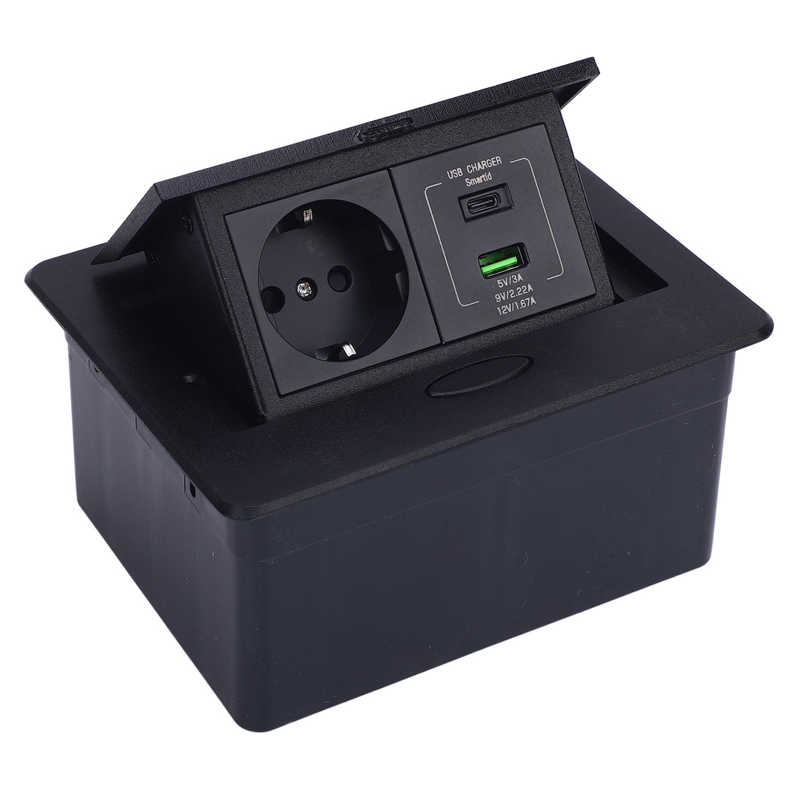 Boîte de Sortie Encastrée au Sol, Kit de Prise Plate en Alliage D'aluminium Durable avec Trous USB A C pour le Bureau et la Maison, Conception étanche, 1 unité