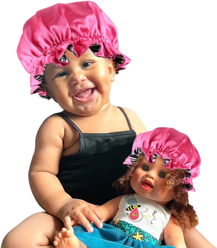 Kids & Dolls Matching Satin Bonnet Set - Adjustable Sleep Cap with Drawstring & Reversible Design
