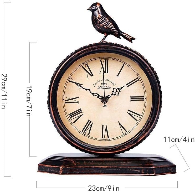 Mantel Clock,Vintage Table Clock,Silent Non Ticking Artistic Bird Clock Suitable, for Home Office Decoration29*23CM(E)