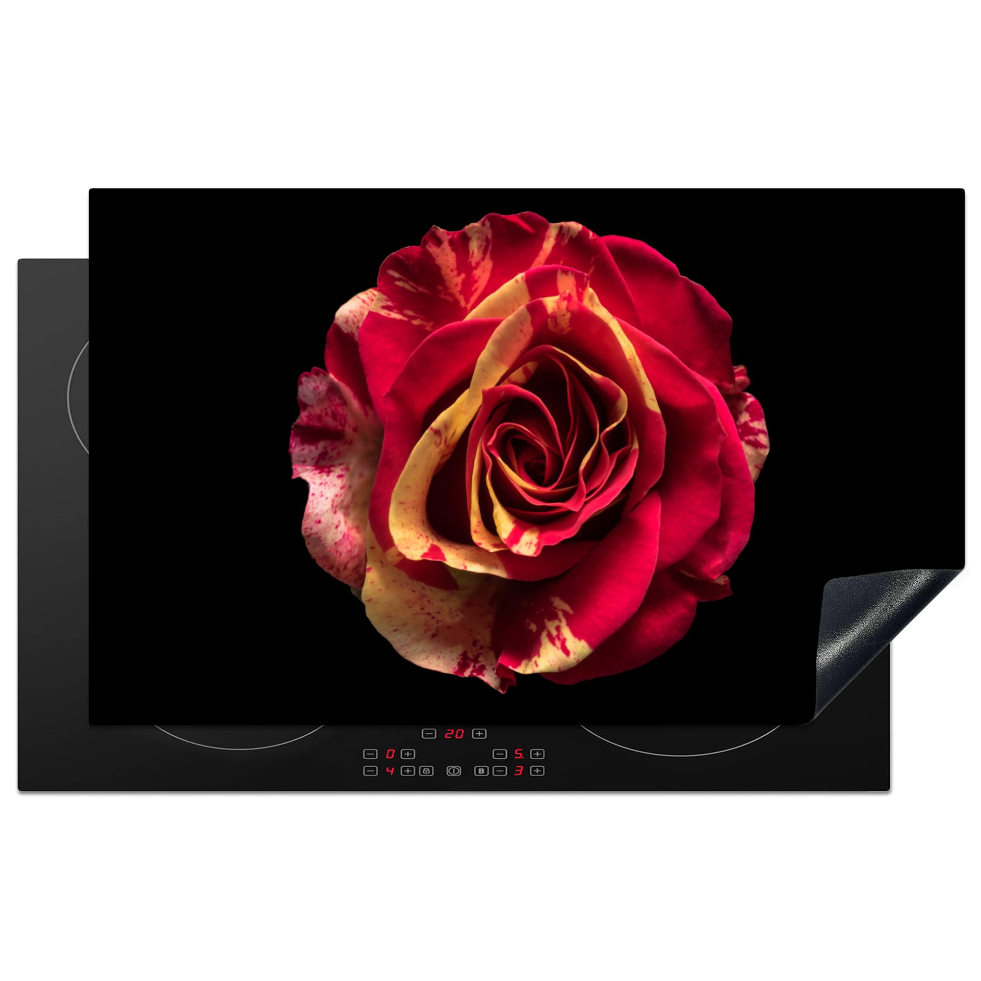 KitchenYeah© Induction Hob Protector Mat 20.5"x33.5" / 85x52 cm Cooker Top Protectors Cover Ceramic Covers Electric Hobs Vinyl Flower - Rose - Red - Black — image 1