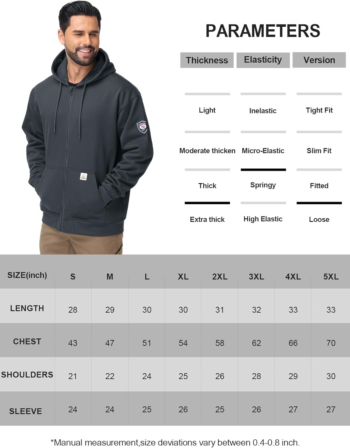 FR Men's Flame Resistant Heavyweight Fleece Zip-Front 10.5OZ Hooded Sweatshirt FR Hoodie for Men - Image 5