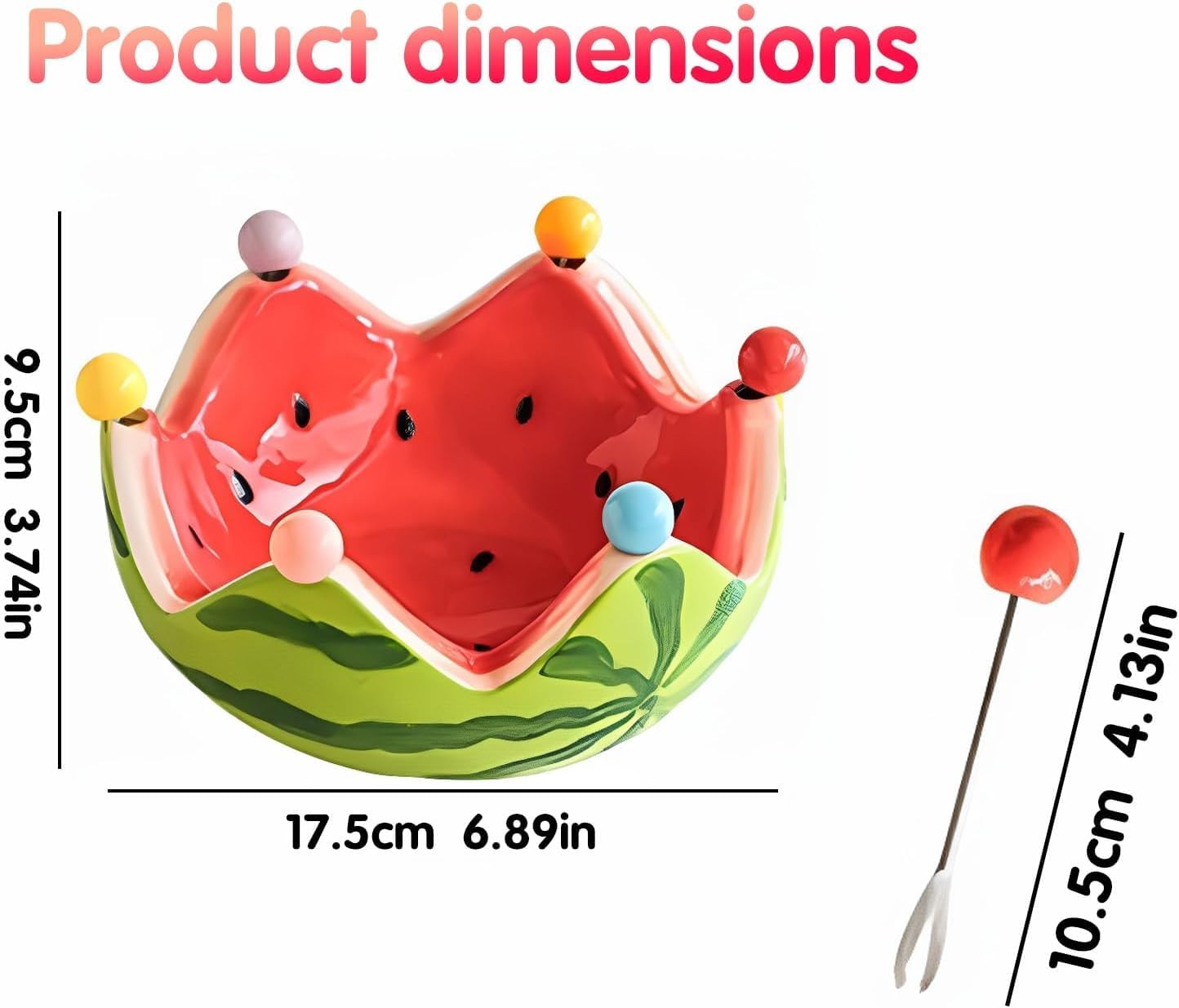 Ceramic Watermelon Fruit Bowl with 6 Forks -Decorative for Kitchen Counter