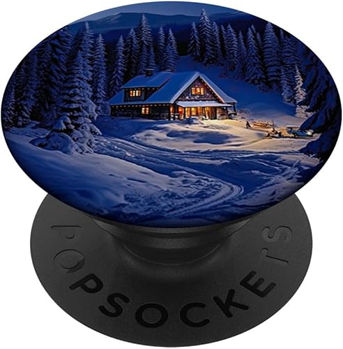 Cabaña nevada del bosque de invierno en pinos PopSockets estándar PopGrip