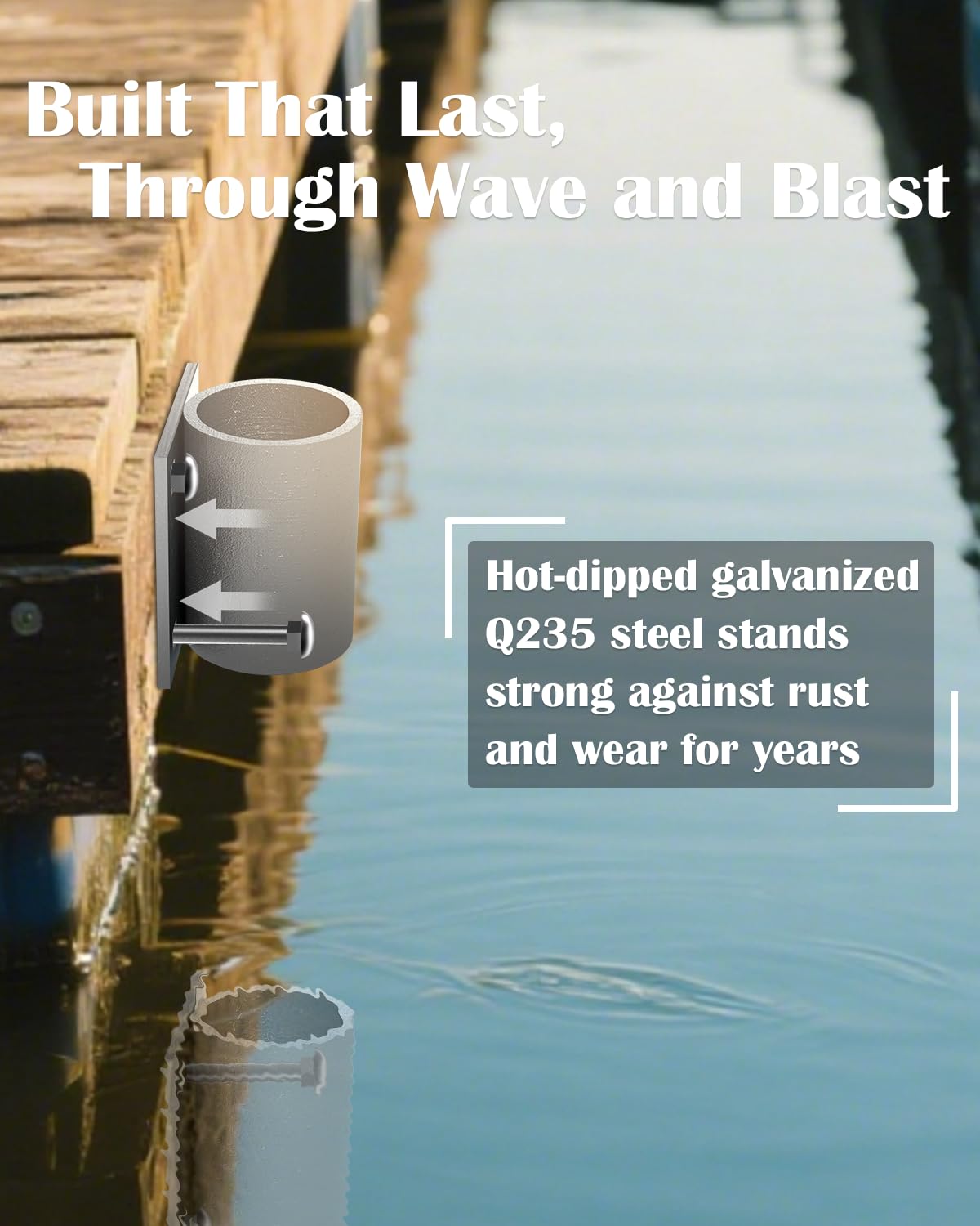 1/2" x 8" (8 pcs) Galvanized Carriage Bolt Kit, Hot Dip Galvanized Q235 Steel for Exterior Use, Rust-Resistant, Includes 1/2" M12 Flat Washers and 1/2" M12 Nuts, Ideal for Dock Maintenance