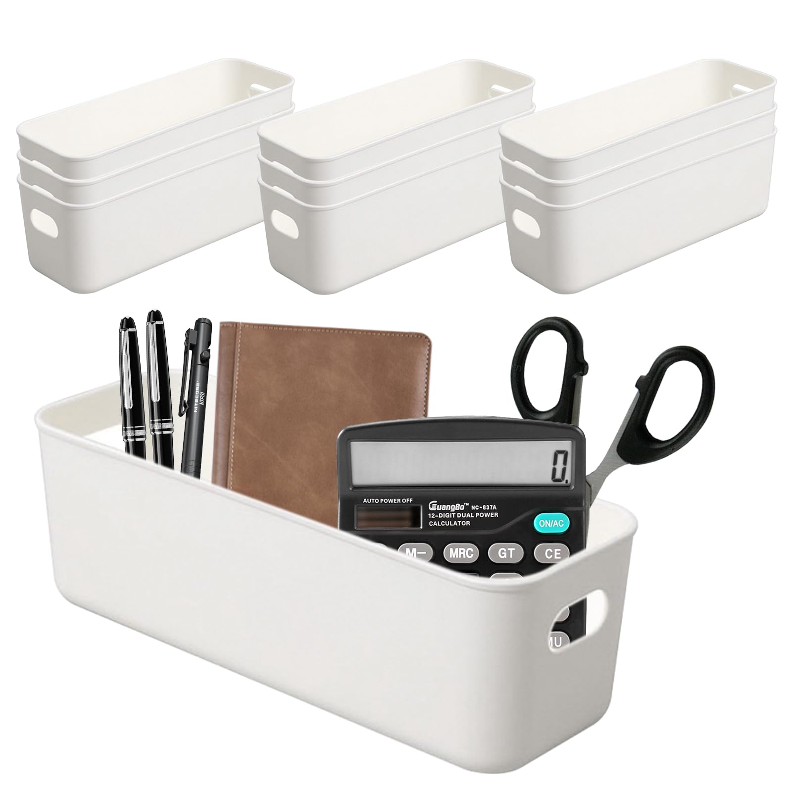 Ofxcen White 10 Pcs Narrow Storage Box, 28×10 Cm Plastic Storage Basket Narrow Bathroom Storages Basket Small Bathroom Cabinet Organiser Cupboard Organiser For Cabinet Drawers Desktop